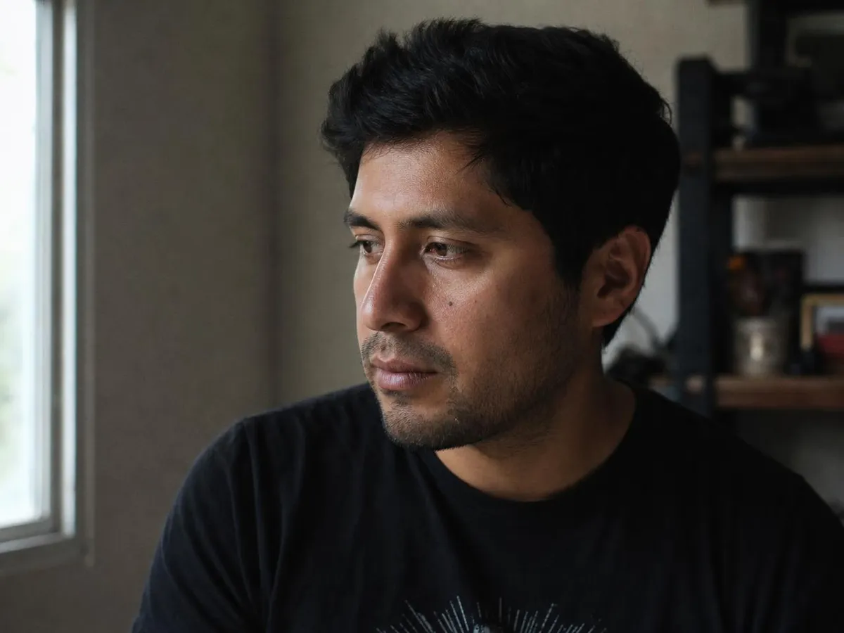 Man in his thirties in profile by a window at home