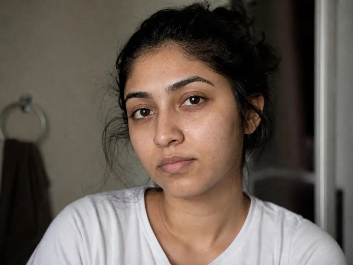 Woman with bare, natural skin in daylight